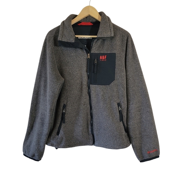 ABERCROMBIE & FITCH Men's Y2K Gray Fleece Zip-Fly Jacket Sz M Pocket Streetwear